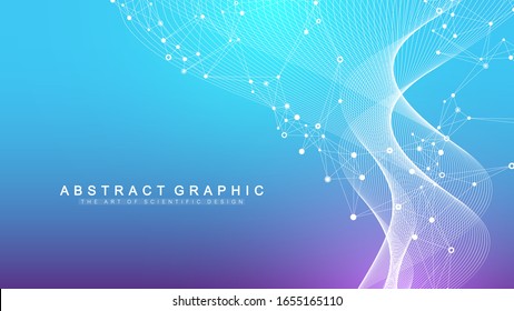 Scientific vector illustration genetic engineering and gene manipulation concept. DNA helix, DNA strand, molecule or atom, neurons. Abstract structure for Science or medical background. Wave flow.