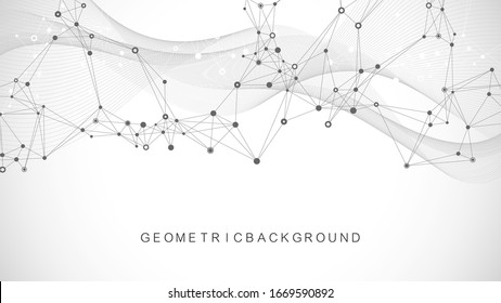 Scientific vector illustration genetic engineering and gene manipulation concept. DNA helix, DNA strand, molecule or atom, neurons. Abstract structure for Science or medical background. Wave flow.