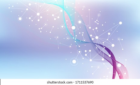 Wissenschaftliche Vektorillustration veranschaulicht das Konzept der Gentechnik und Genmanipulation. DNA-Helix, DNA-Strang, Molekül oder Atom, Neuronen. Abstrakte Struktur für Wissenschaft oder medizinischer Hintergrund. CRISPR CAS9