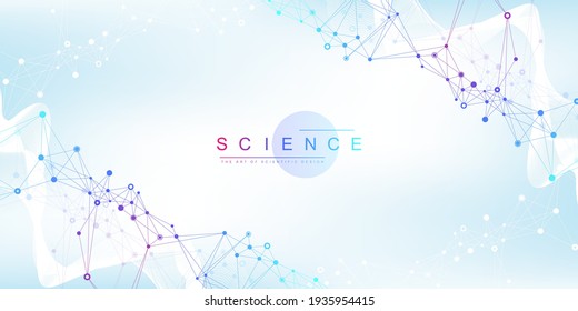 Scientific vector illustration genetic engineering and gene manipulation concept. DNA helix, DNA strand, molecule or atom, neurons. Abstract structure for Science or medical background. CRISPR CAS9