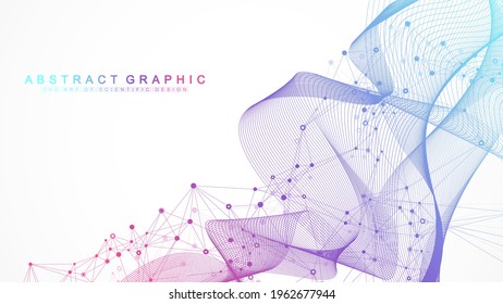 Scientific vector illustration genetic engineering and gene manipulation concept. DNA helix, DNA strand, molecule or atom, neurons. Abstract structure for Science or medical background. Wave flow.