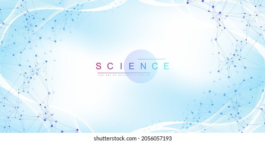Ingeniería genética de la ilustración vectorial científica, hélice del ADN, cadena del ADN, molécula o átomo, neuronas. Visualización de secuencias genómicas. Estructura abstracta para ciencias o antecedentes médicos