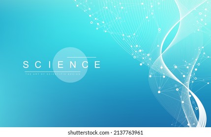 Scientific vector illustration genetic engineering, DNA helix, DNA strand, molecule or atom, neurons. Genomic sequences visualization. Abstract structure for Science or medical background