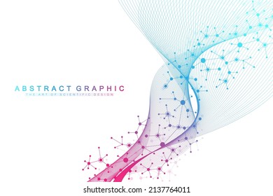 Scientific vector illustration genetic engineering, DNA helix, DNA strand, molecule or atom, neurons. Genomic sequences visualization. Abstract structure for Science or medical background