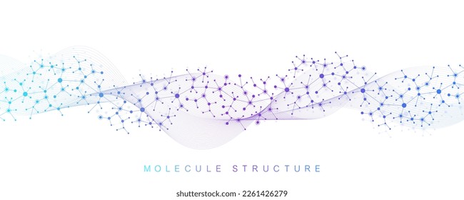 Ingeniería genética de la ilustración vectorial científica, hélice del ADN, cadena del ADN, molécula o átomo, neuronas. Visualización de secuencias genómicas. Estructura abstracta para ciencias o antecedentes médicos