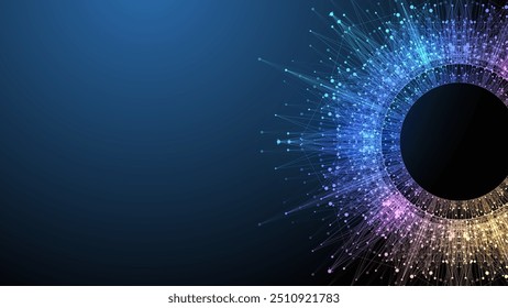 Vetor científico ilustração da tecnologia de computador quântico. Efeito de ficção de plexo. Inteligência artificial de aprendizagem profunda. Visualização de algoritmos de Big Data. Plano de fundo de explosão quântica