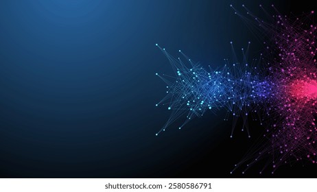 Scientific vector illustration quantum computer technology. Plexus fiction effect. Deep learning artificial intelligence. Big data algorithms visualization. Quantum explosion background