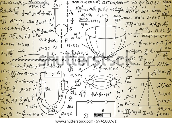 Scientific Vector Seamless Pattern With Physical And Mathematical Drawings Task Solutions Plots Designs Formulas