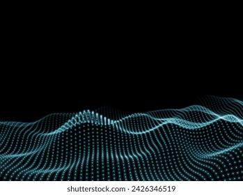 Scientific Wave Background. Technology Backdrop. 3d Surface Texture. Points Pattern. Vector illustration