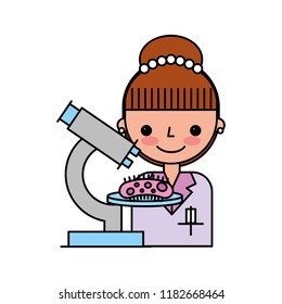 scientific woman character microscope virus study