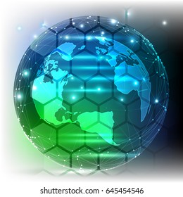 The scientifilc illustration that shows the planet Earth, geometrical ornament with lined figures.
