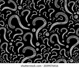 Scientiic vector seamless pattern with handwritten question marks, pencil drawings effect