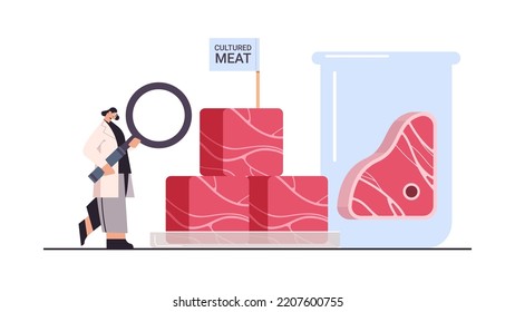 Wissenschaftler analysieren kultiviertes rotes Rohfleisch aus Tierzellen künstlich angebautes Fleisch