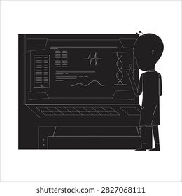 Scientist analyzing genetic data on laboratory interface with genetics research, laboratory equipmen