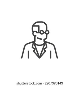 Icono de la línea de avatar del científico. signo de estilo lineal para concepto móvil y diseño web. Icono de vector de contorno de persona investigadora. Símbolo, ilustración del logotipo. Gráficos vectoriales