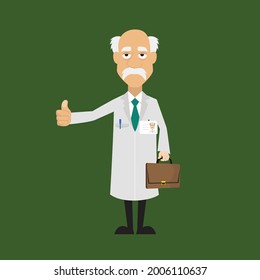 Scientist Best Of Luck Pose Flat Vector Cartoon Illustration
