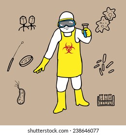 Scientist bio hazard cartoon vector
