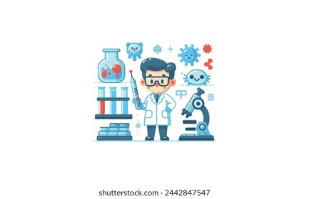 Scientist or biologist vector character,microscopy research,virus,Modern vector illustration perfect for any design
