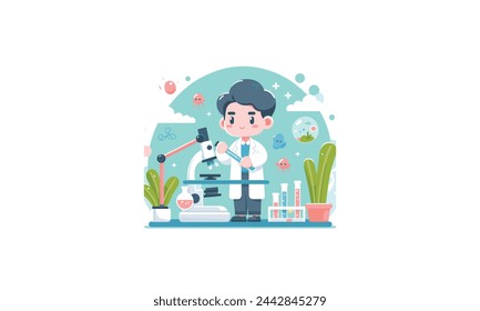 Scientist or biologist vector character,write data,Modern vector illustration perfect for any design 