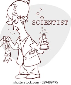 scientist black and white  illustration