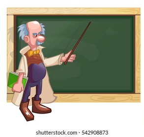 a scientist at the blackboard with a pointer vector illustration cartoon