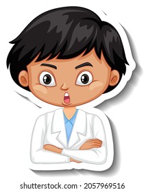 Scientist boy cartoon character sticker illustration