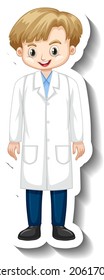 Scientist boy cartoon character sticker illustration