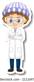 Scientist boy cartoon character sticker illustration