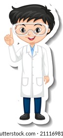 Scientist boy cartoon character sticker illustration