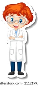Scientist boy cartoon character sticker illustration