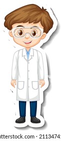 Scientist boy cartoon character sticker illustration