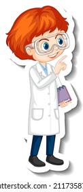 Scientist boy cartoon character sticker illustration