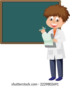 Scientist boy with chalkboard template illustration