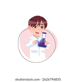 Scientist boy, Cute Boy Scientist Cartoon Vector Graphic Art Drawing Design cute little boy scientist. vector illustrations.