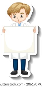 Niño científico sostiene ilustración de caricatura vacía