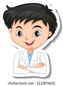 Wissenschaftler-Junge-Aufkleber auf weißem Hintergrund, Illustration