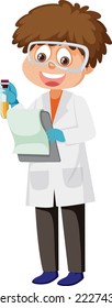 Scientist boy wearing gown outfit illustration