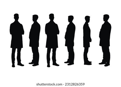 Scientist boys with anonymous faces. Male doctor and surgeon silhouette collection. Man physician wearing aprons and standing silhouette bundles. Male doctor silhouette on a white background.