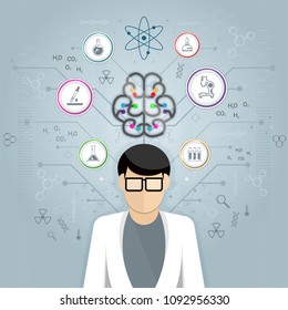 Scientist Brain Infographics with Science Element, vector illustration