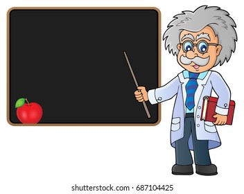 Scientist by blackboard theme image 2 - eps10 vector illustration.