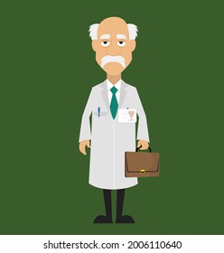 Scientist Carrying Briefcase Flat Vector Cartoon