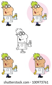 Scientist Carrying A Flask. Vector Collection