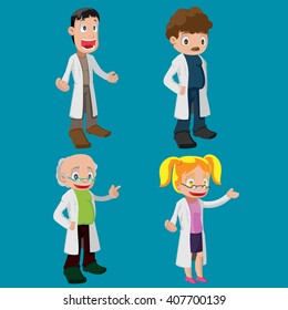Scientist Cartoon Character Cute Set Vector
