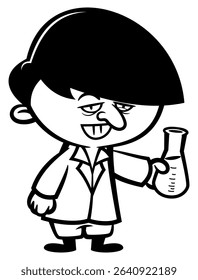 Scientist Cartoon characters creating a new medicine with tube at laboratory. Best for outline, logo, and coloring book with healthcare themes