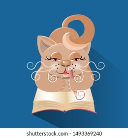 Scientist cat is reading a book