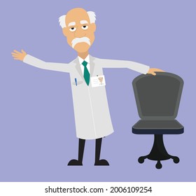 Scientist with Chair Flat Vector Cartoon Illustration
