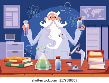 Scientist character making research experiment in laboratory design element concept illustration