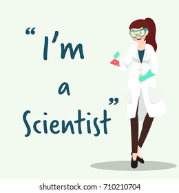 Scientist character with science experiment flat design