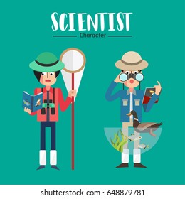 Scientist character vector illustration set