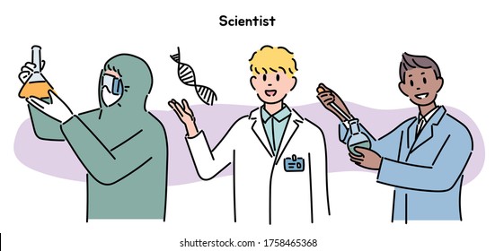 Scientist characters. hand drawn style vector design illustrations. 